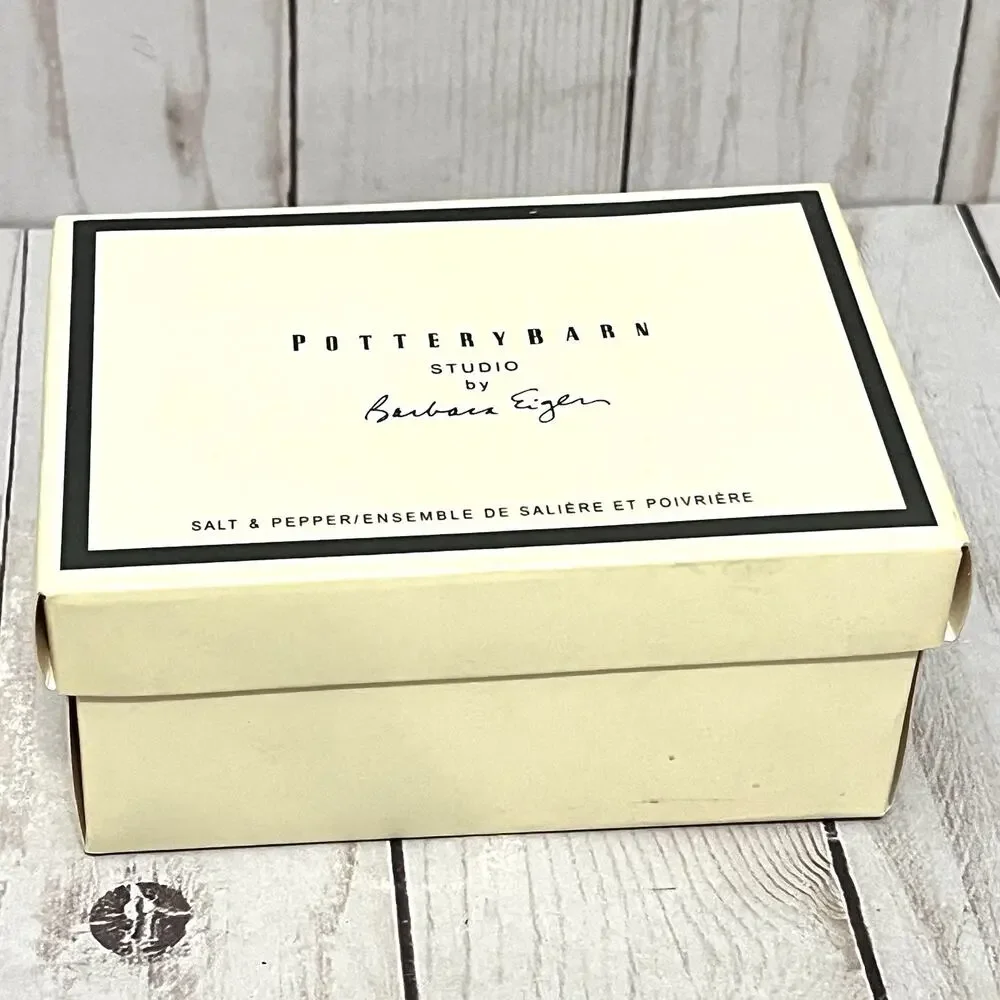 Pottery Barn Salt and Pepper Cellars Crocks with Tray Barbara Eigen